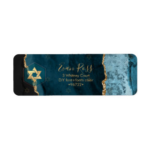 PixDezines Mitzvah Vattenfärg Agat Teal Grön Returadress Etikett