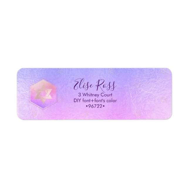 PixDezines Mitzvah Watercolor Agate Lila Label Returadress Etikett (Framsidan)