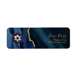 PixDezines Mitzvah Watercolor Agate Navy Blue Returadress Etikett