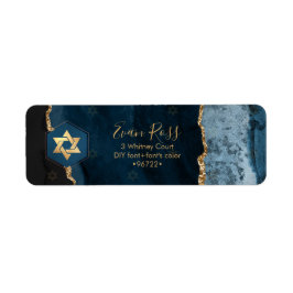 PixDezines Mitzvah Watercolor Agate Slate Blue Returadress Etikett