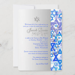PixDezines mod stars/Pub Mitzvah/mörk blått/silver Inbjudningar