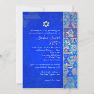 PixDezines mod stars/Pub Mitzvah/mörk blått/silver Inbjudningar