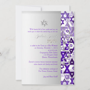 PixDezines mod stars/Pub Mitzvah/violet/silver Inbjudningar