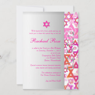PixDezines mod stjärnor/Bar Mitzvah/het rosa/silve Inbjudningar