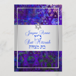 PixDezines mod stjärnor/Bar Mitzvah/lila/silver Inbjudningar