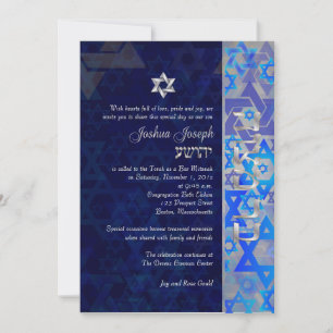 PixDezines mod stjärnor/Bar Mitzvah/mörkblå/silver Inbjudningar