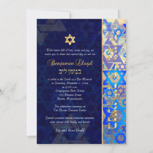 PixDezines mod stjärnor Pub Mitzvah Mörk blått Gul Inbjudningar