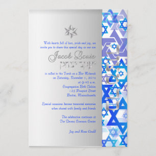 PixDezines-mod stjärnor/Pub Mitzvah/mörk blått/sil Inbjudningar