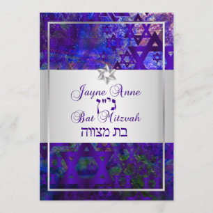 PixDezines-mod stjärnor/Pub Mitzvah/violet/silver Inbjudningar