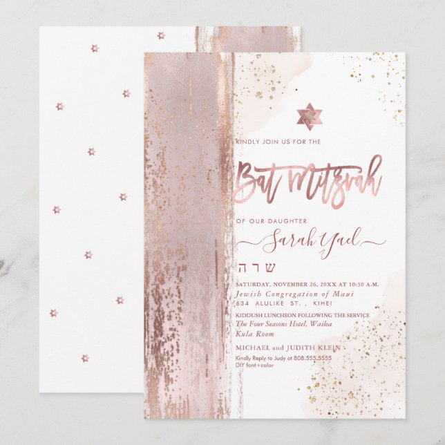 PixDezines Modern Abstrakt Tallit Bat mitzvah Inbjudningar (Fram/baksida)