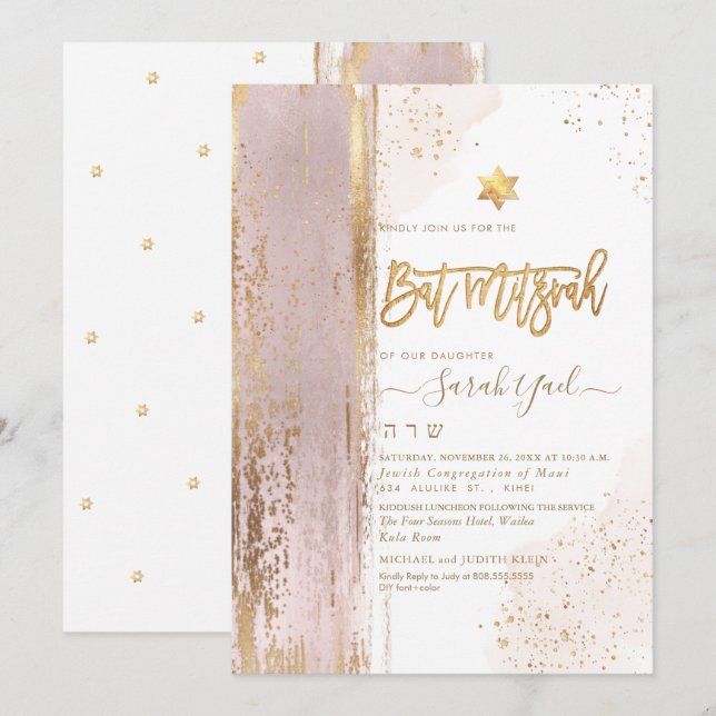 PixDezines Modern Abstrakt Tallit Bat mitzvah Inbjudningar (Fram/baksida)