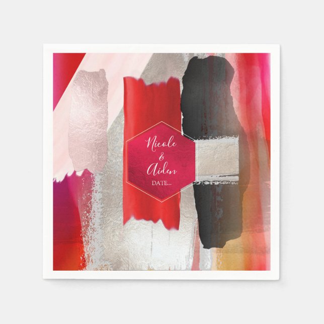 PixDezines Modern Akvarell Röd Svart Pappersservett (Framsidan)