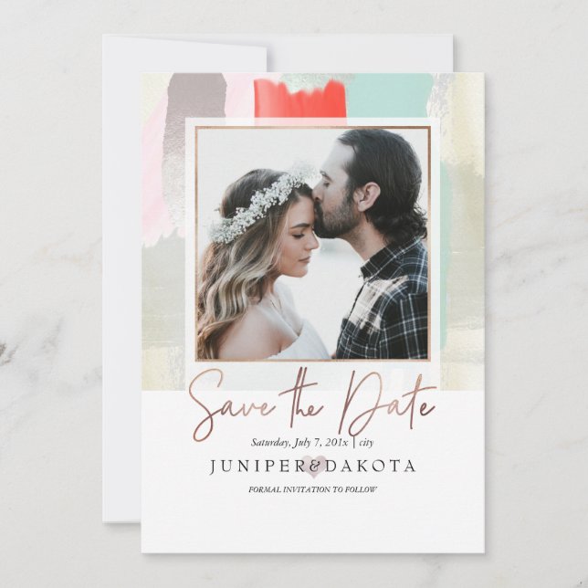 PixDezines Modern Art, Coral+Mint Inbjudningar (Framsida)