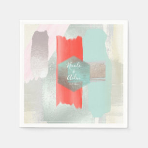 PixDezines modern konst, Seafoam Coral bröllop Pappersservett