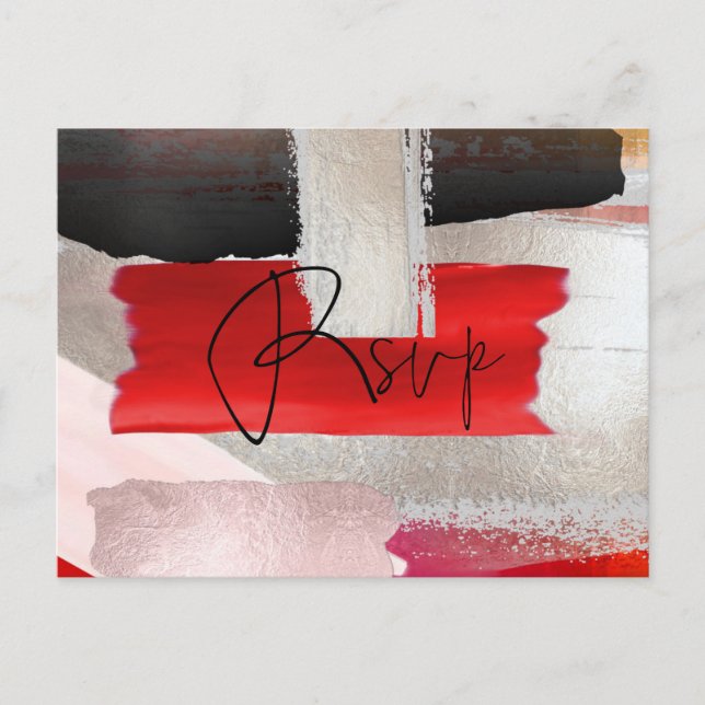 PixDezines Modern OSA med rött vattenfärg, svart Inbjudan Vykort (Framsida)