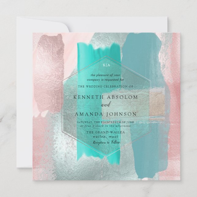 PixDezines Modern Watercolor Aqua Teal Blush Sage Inbjudningar (Framsida)