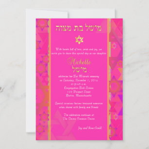 PixDezines-modets stjärnor/Bat mitzvah/shock rosa Inbjudningar
