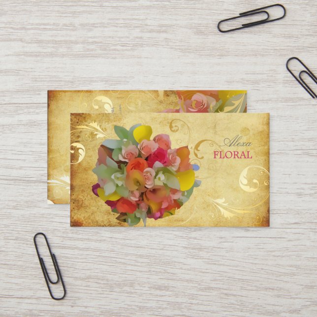 PixDezines Möhippa Bouquet, florister/vintage Visitkort (Fram/Back In Situ)