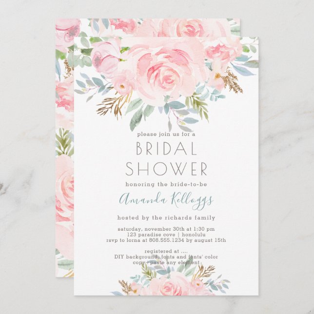 PixDezines Möhippa Watercolor Peonies Invita Inbjudningar (Fram/baksida)