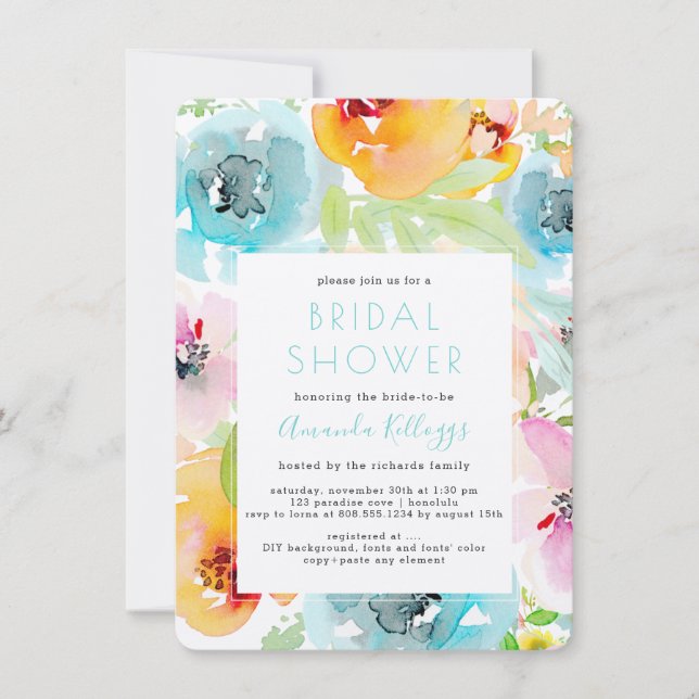 PixDezines Möhippa Watercolor Vår Blommigt Inbjudningar (Framsida)