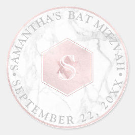 PixDezines Monogram Blush Rosa Bikupa Mitzvah Runt Klistermärke