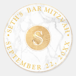 PixDezines Monogram Falskt Guld+Marble Mitzvah Runt Klistermärke