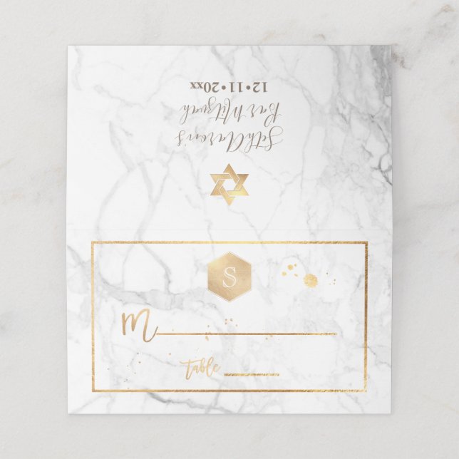 PixDezines Monogram Faux Guld Honeycomb+Marble Placeringskort (Utvändigt utvikt)