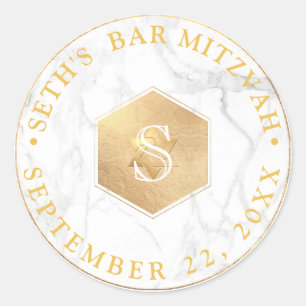 PixDezines Monogram Faux Guld Honeycomb Mitzvah Runt Klistermärke
