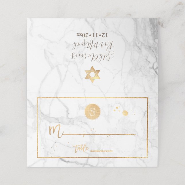 PixDezines Monogram Faux Guld+Marble Placeringskort (Utvändigt utvikt)