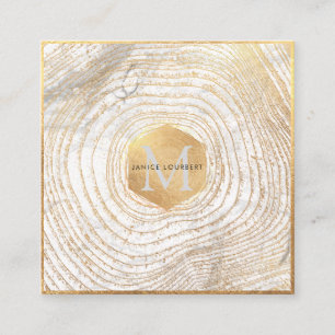 PixDezines MONOGRAM/FAUX GULD TRÄD RINGAR Fyrkantigt Visitkort