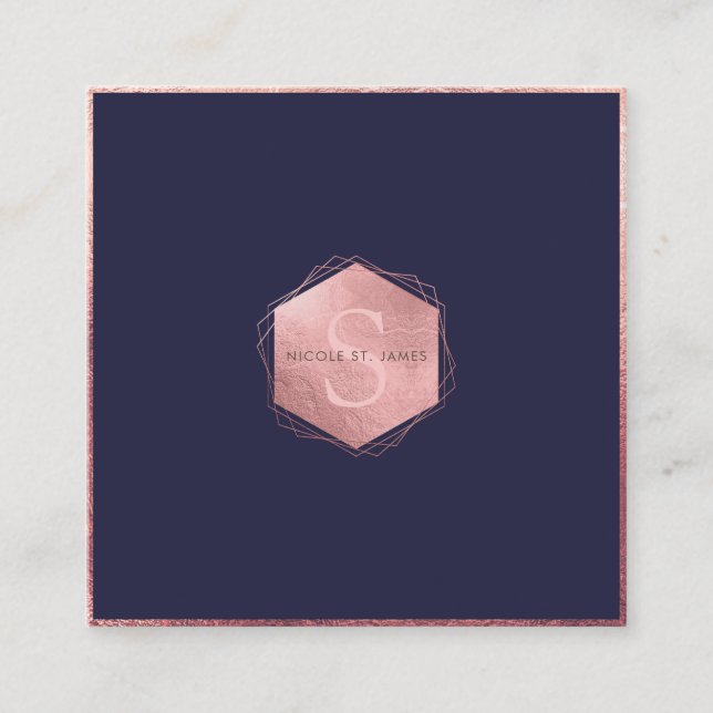 PixDezines MONOGRAM/FAUX RO GULD, NAVY BLUE Fyrkantigt Visitkort (Framsida)
