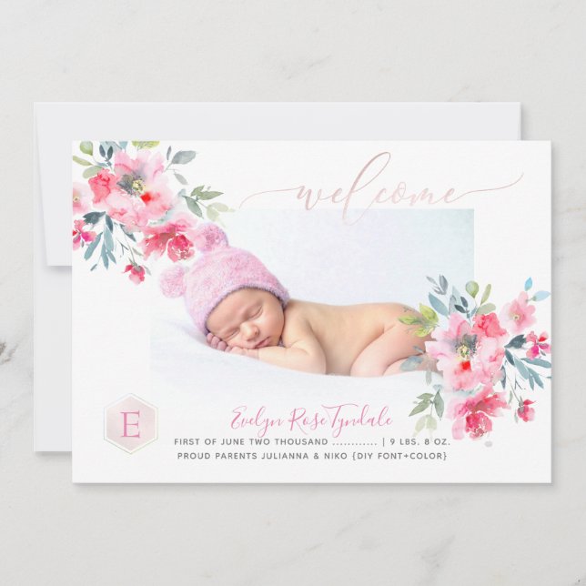 PixDezines Monogram+Garden Ro Birth Flicka Meddelande (Framsida)