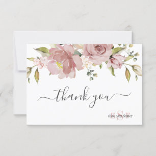 PixDezines Monogram H2 Dammtrosa blommor Tack Kort