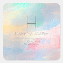 PixDezines Monogram Iridescent Borstad Vattenfärg Fyrkantigt Klistermärke