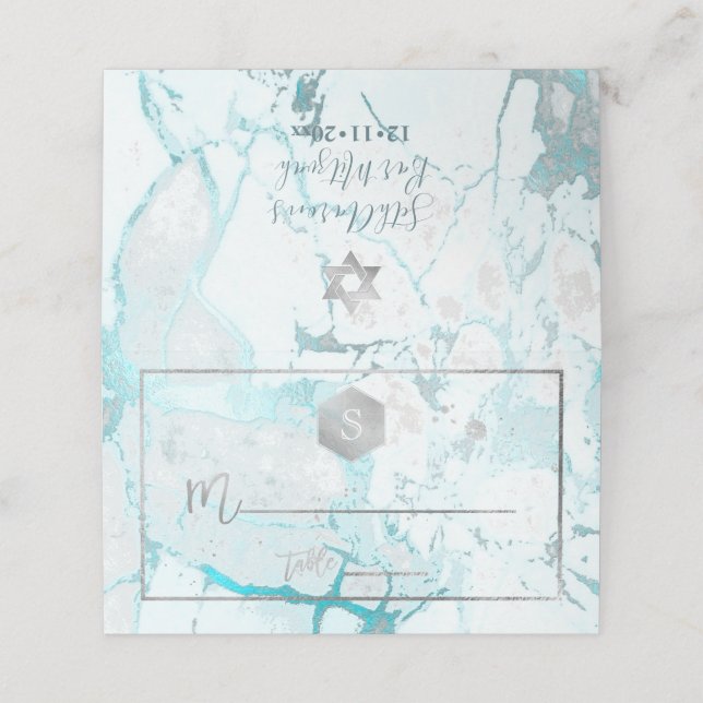 PixDezines Monogram Silver Honeycomb+Aqua Marble Placeringskort (Utvändigt utvikt)