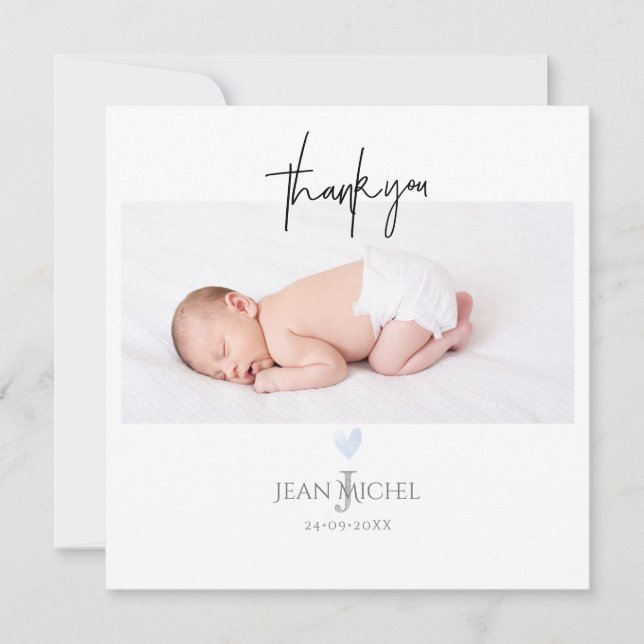 PixDezines Monogram Tack Baby blue hjärta Inbjudningar (Framsida)