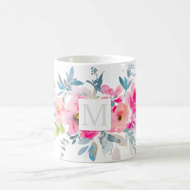 PixDezines MONOGRAM VATTENFÄRG TRÄDGÅRD ROSA ROS Kaffemugg (Center)