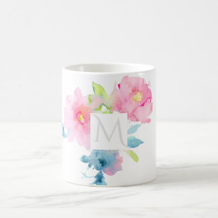 PixDezines MONOGRAM WATERCOLOR GARDEN RO ROSA Kaffemugg