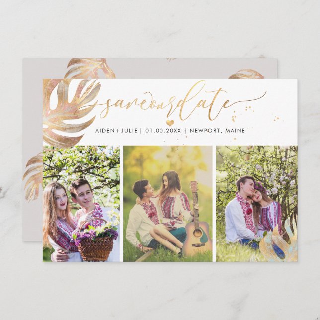 PixDezines Monstera Faux Metallic|Spara datum Spara Datumet (Fram/baksida)