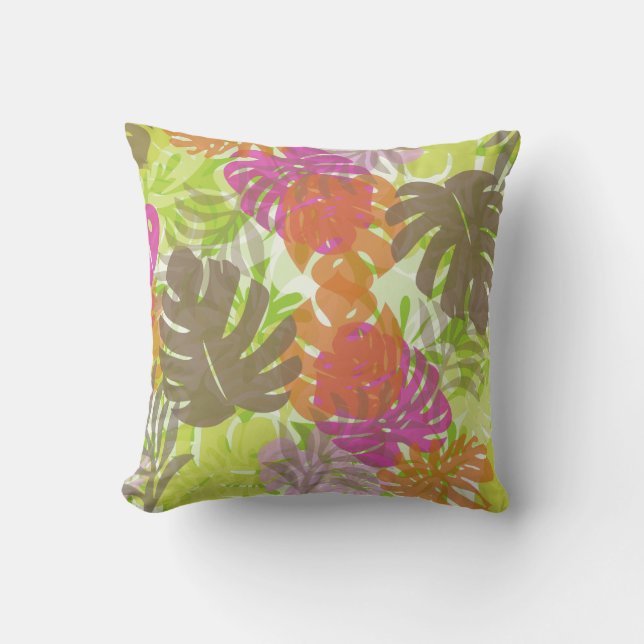 PixDezines monstera+hibiscus/dyy bakgrund Kudde (Framsida)