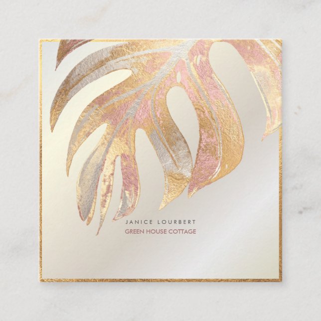 PixDezines MONSTERA, TRI-FÄRG FAUX FOIL Fyrkantigt Visitkort (Framsida)