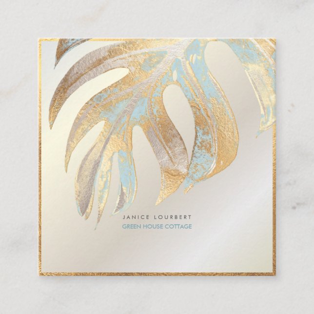 PixDezines MONSTERA, TVÅ TON FAUX FOLIE Fyrkantigt Visitkort (Framsida)