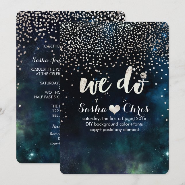 PixDezines Mörk Himlar/dazzled/faux silver/NASA Sp Inbjudningar (Fram/baksida)