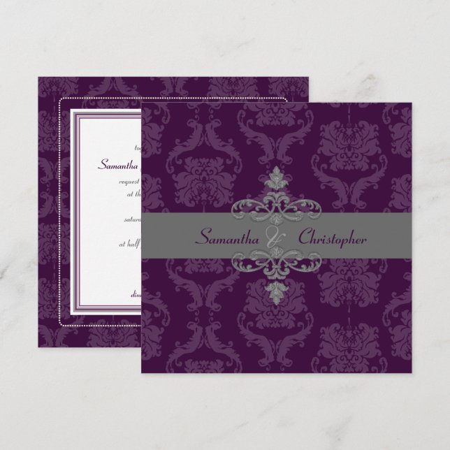 PixDezines MÖRK PLUM LILIANA DAMASK, DIY FÄRG Inbjudningar (Fram/baksida)
