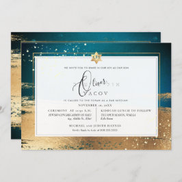 PixDezines MÖRK TEAL GULD BRUSHSTROKE Mitzvah Inbjudningar