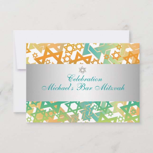 PixDezines-mottagning pub mitzvah/teal+orange Inbjudningar (Framsida)