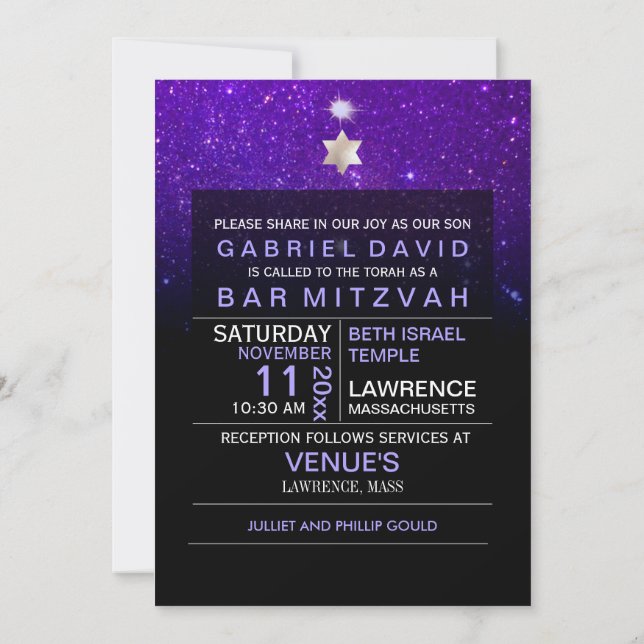 PixDezines natt himmel/lila/typografi/bar mitzvah Inbjudningar (Baksida)