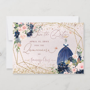 PixDezines Navy Blue - Spara datumet quinceanera Inbjudningar