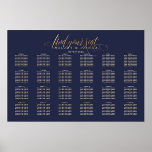 PixDezines Navy+Guld Calligraphy, Sittdiagram Poster