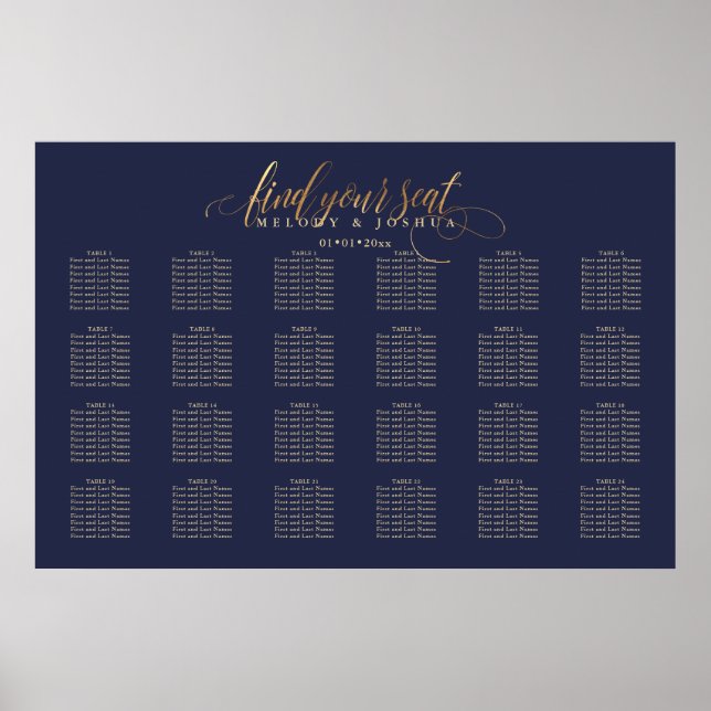 PixDezines Navy+Guld Calligraphy, Sittdiagram Poster (Framsidan)